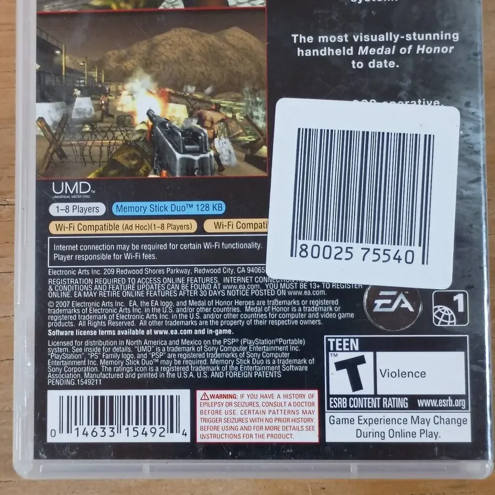 Medal of Honor Heroes 2 (Sony PSP, 2007) CIB Complete In Box With Manual UMD